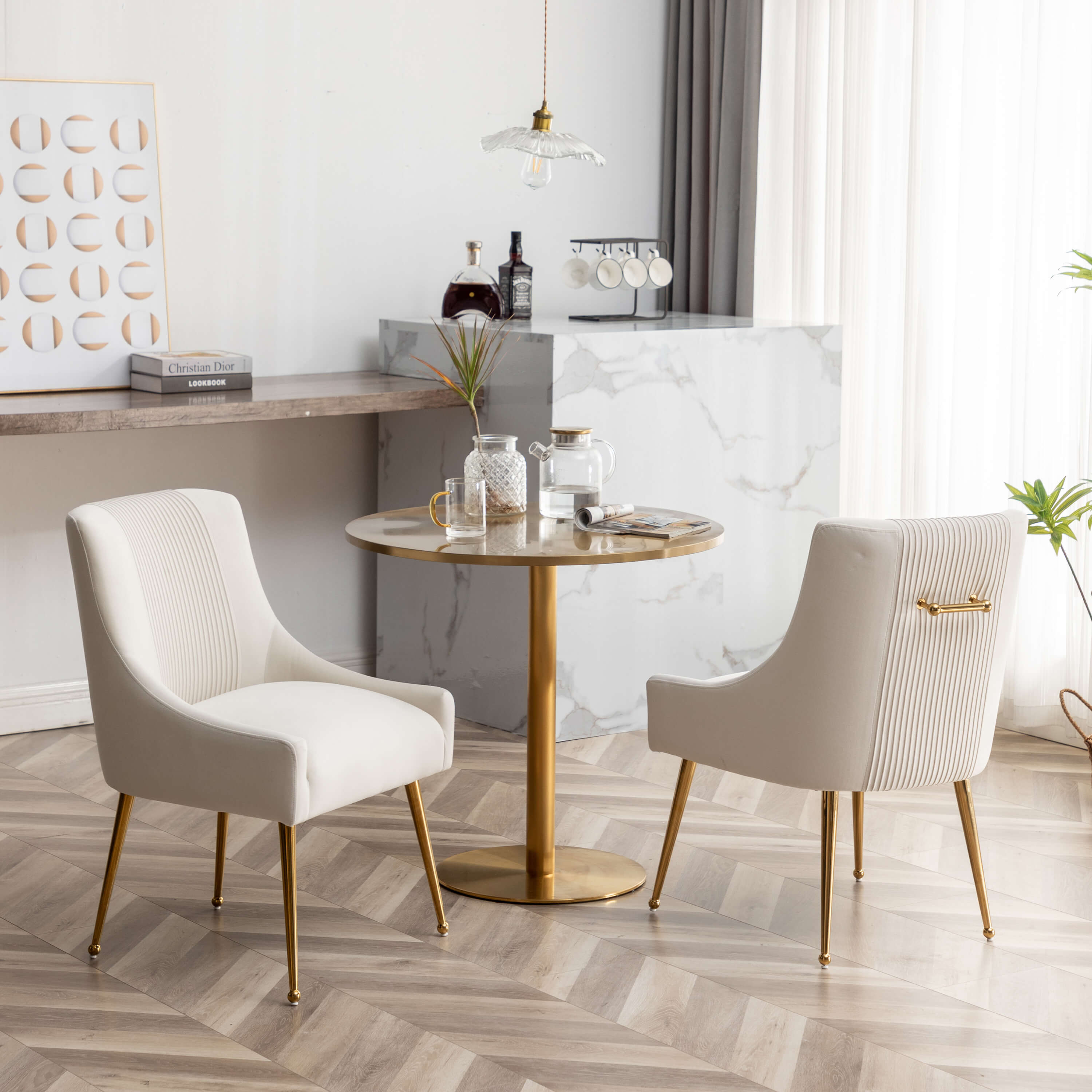 SEYNAR Modern Glam Velvet Dining Chair Set of 2/4/6 with Rear Handle