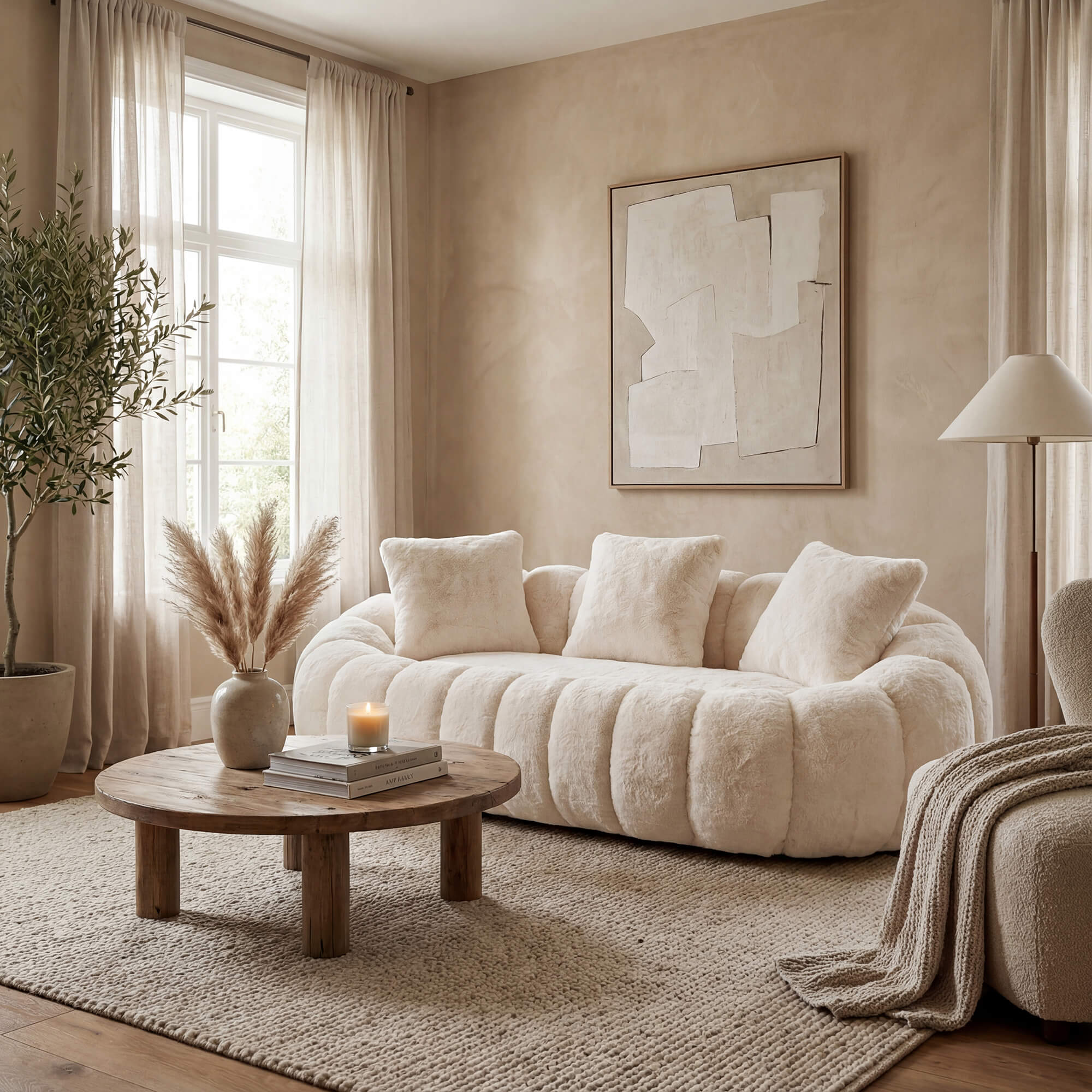 SEYNAR 75" Modern Loveseat Sofa with 3 Pillows, Cozy Faux Fur Double Couch for Living Room