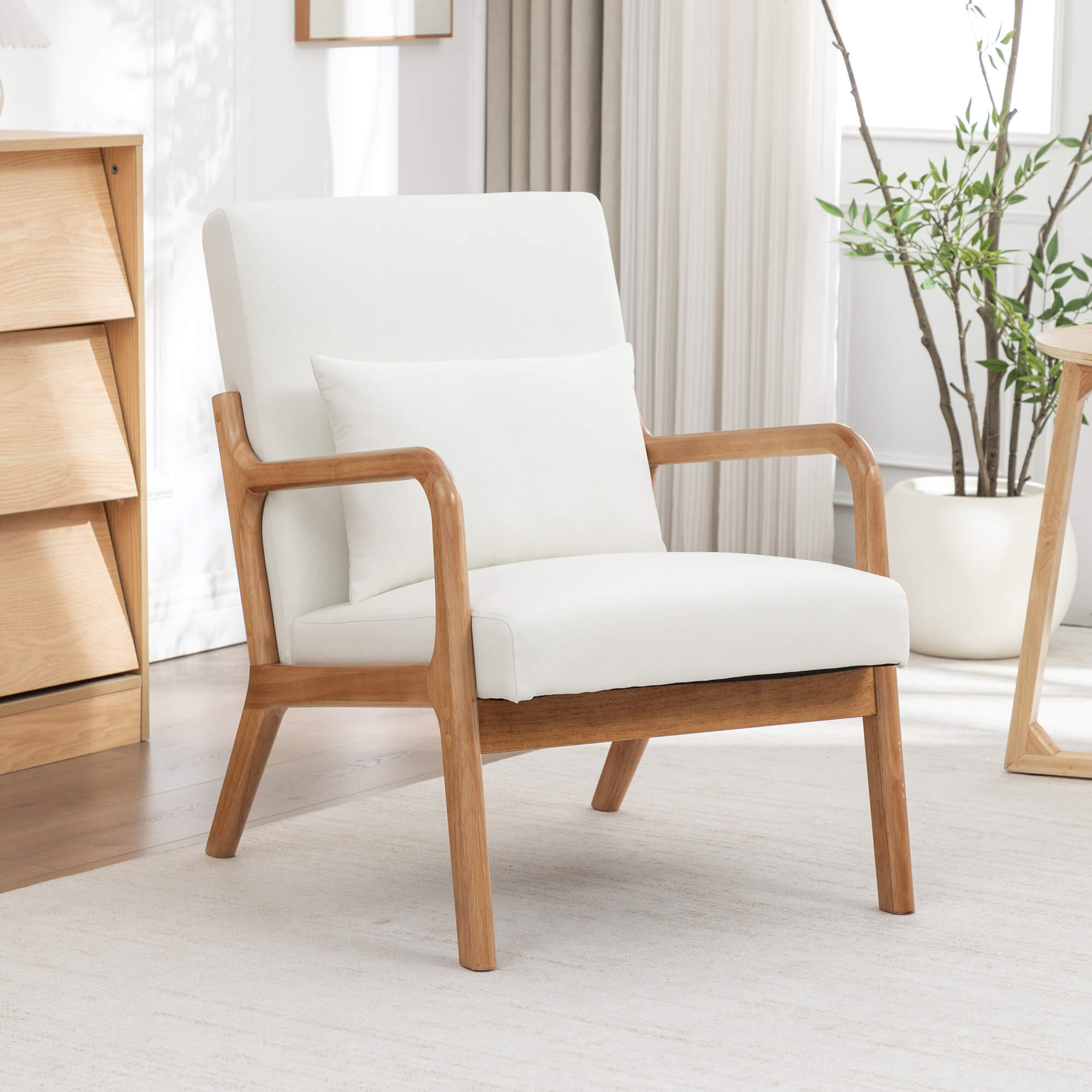 SEYNAR Mid-Century Modern Linen Accent Chair with Solid Wood Frame(Single/Set of 2)