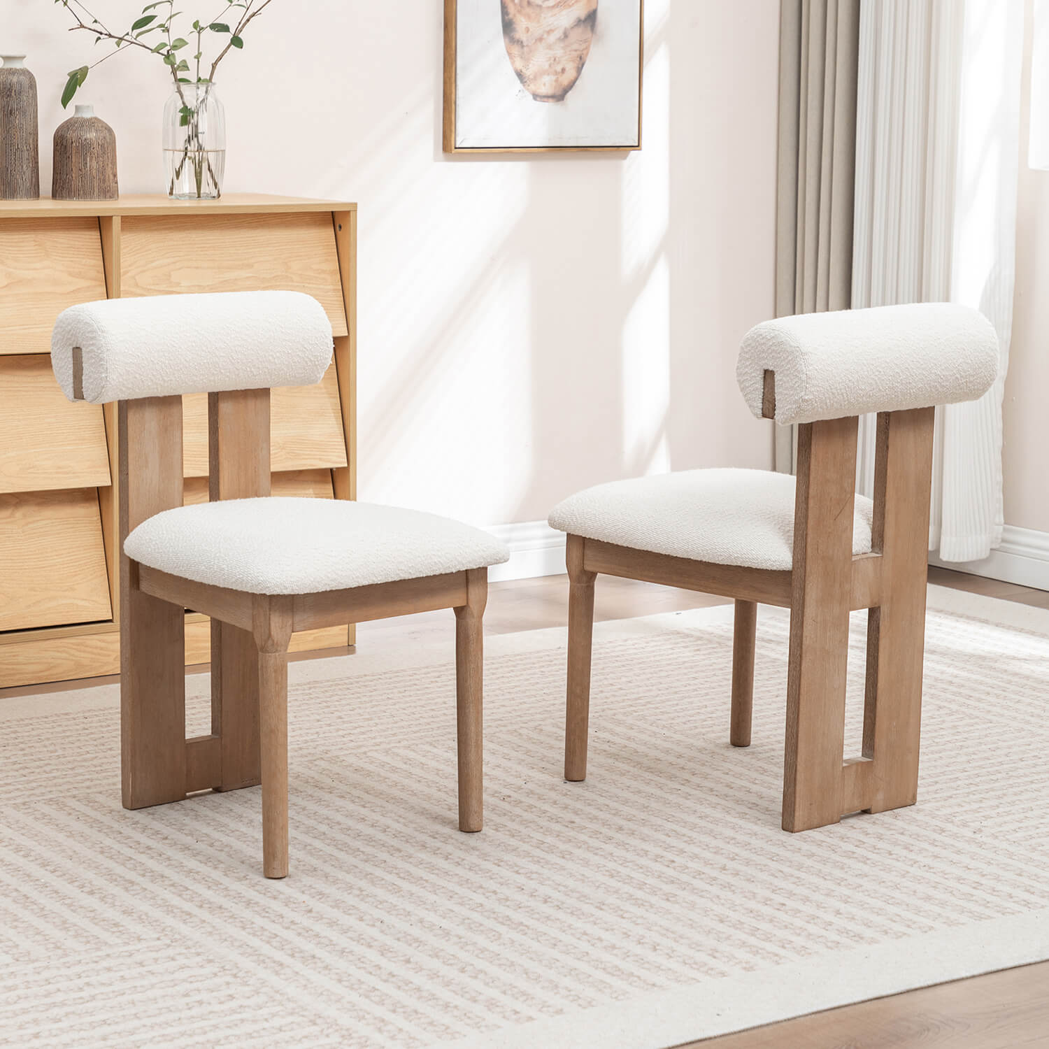 SEYNAR Set of 2/4/6 Modern Linen Upholstered Dining Chairs with Bolster Backrest