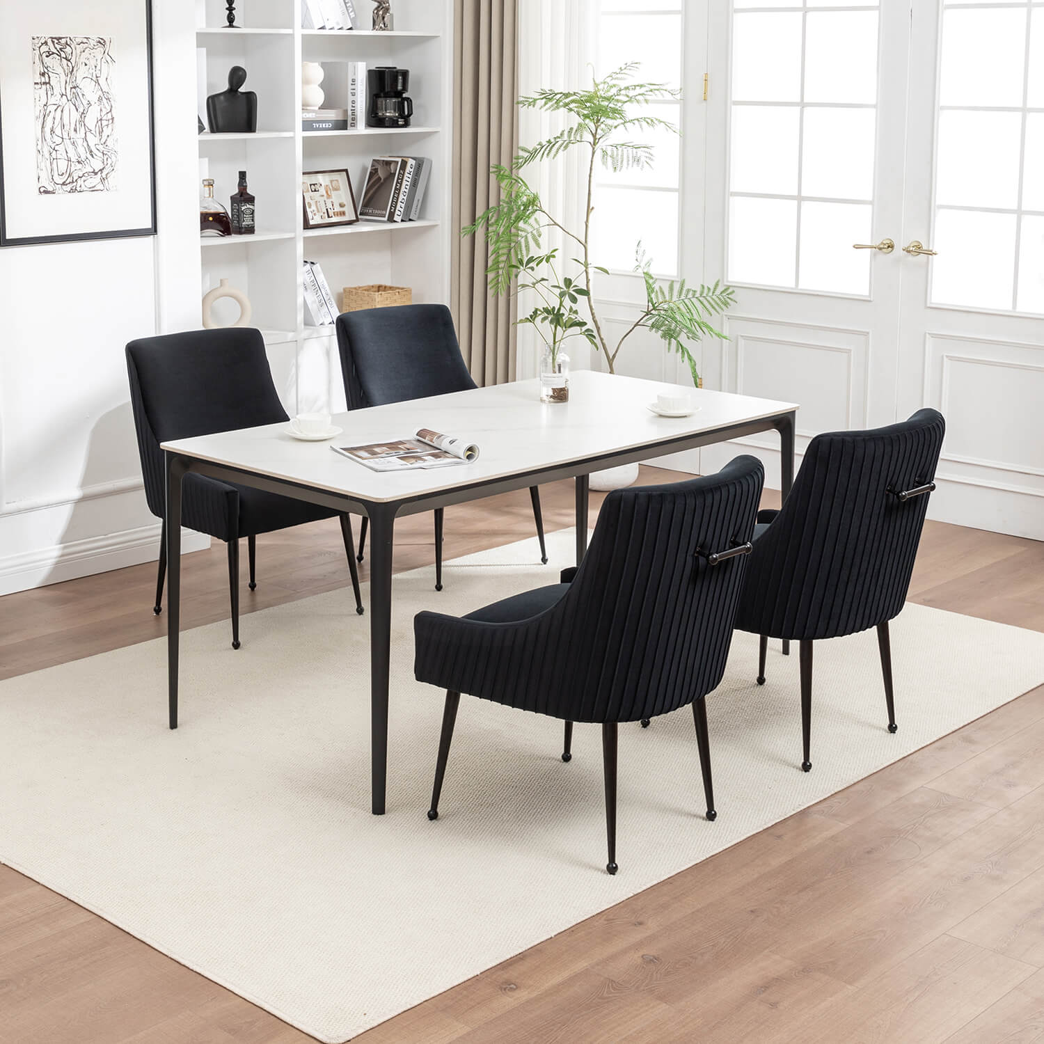 SEYNAR Modern Glam Velvet Black Metal Legs Dining Chair or Vanity Chair Set of 2/4/6 with Rear Handle