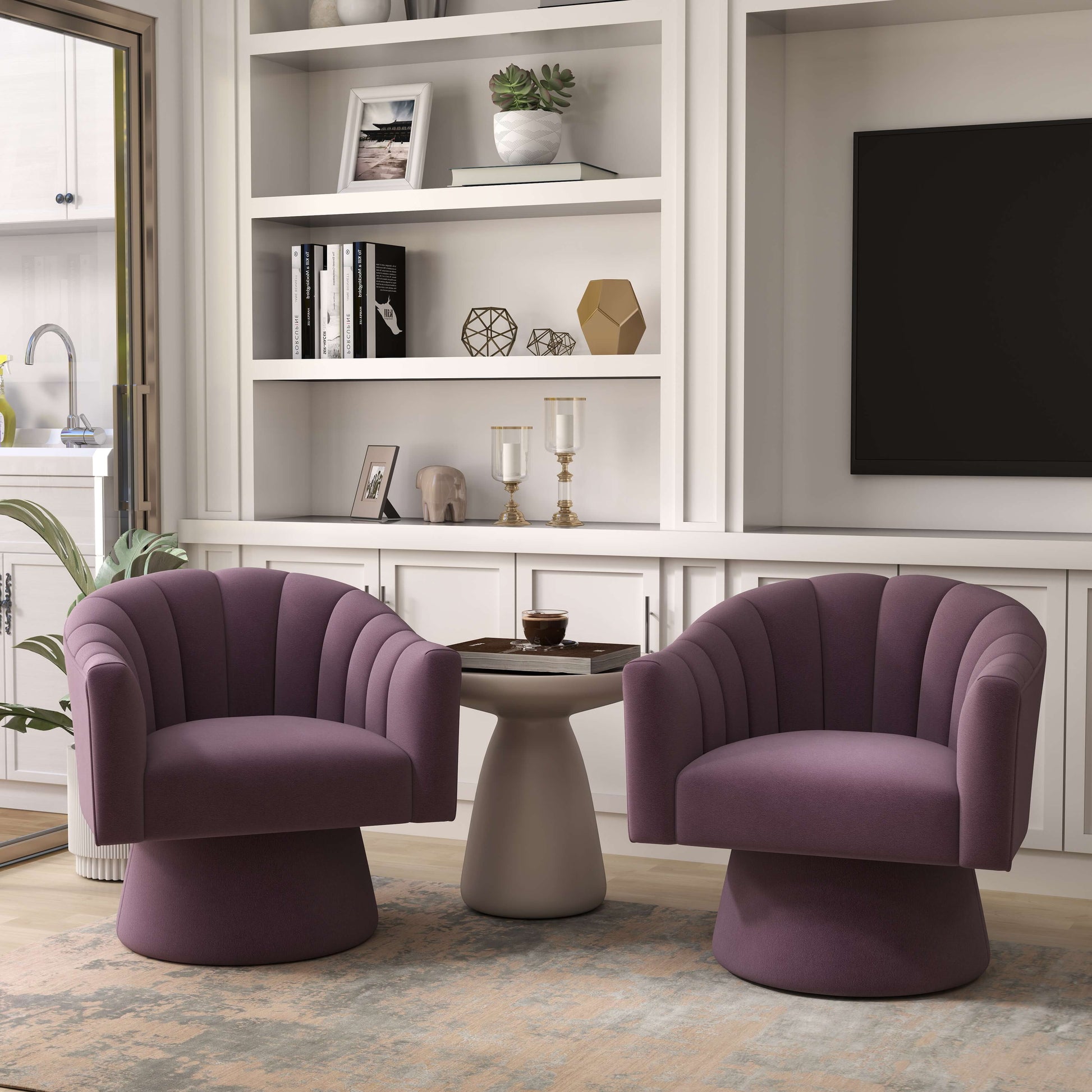 SEYNAR Modern Glam Velvet Upholstered Round Swivel Accent Arm Barrel Chair for Living Room(Single/Set of 2)