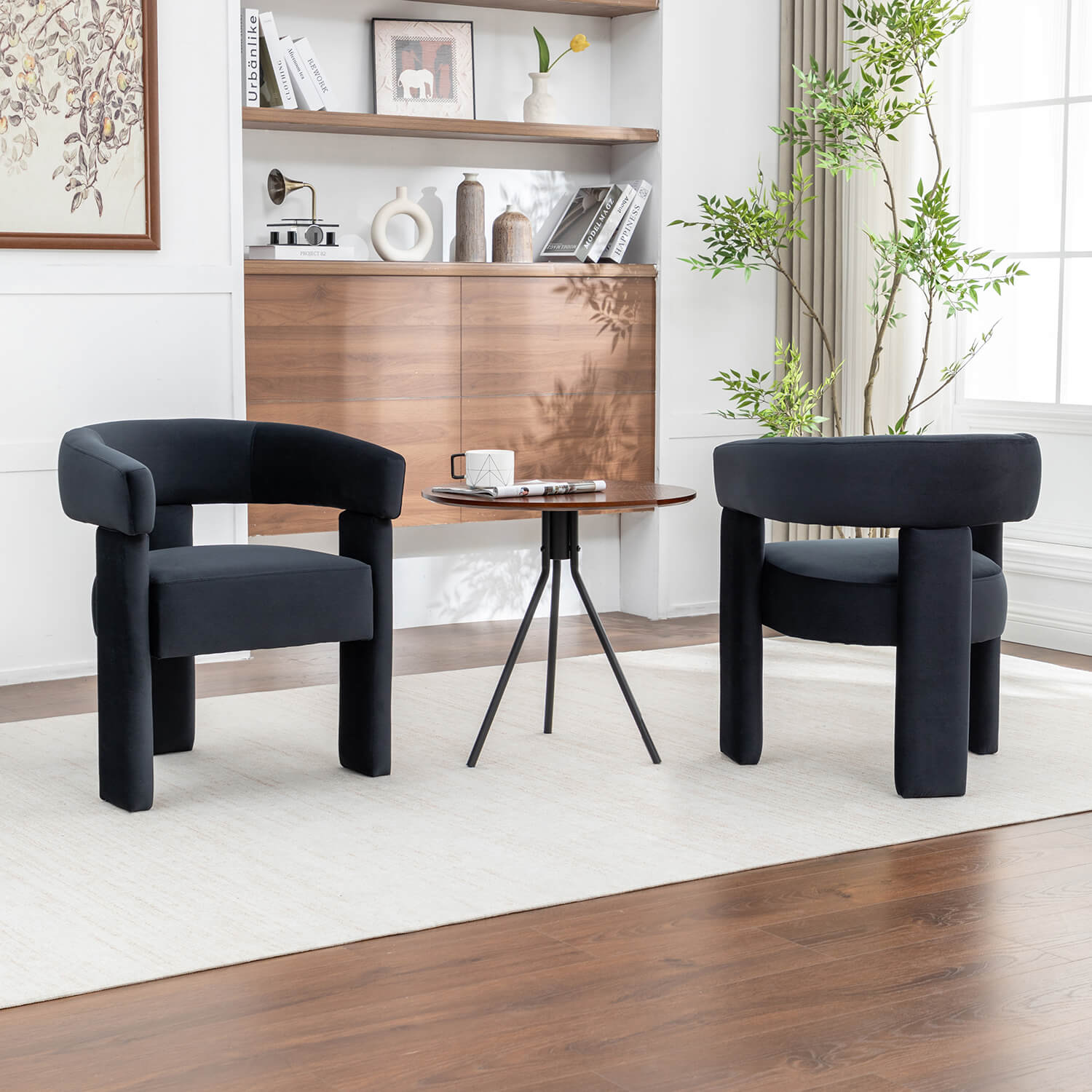 SEYNAR Modern Velvet Accent Chair, Upholstered Barrel Armchair with Curved Back and Thickened Padded Seat,Single chair or Set of 2/4/6