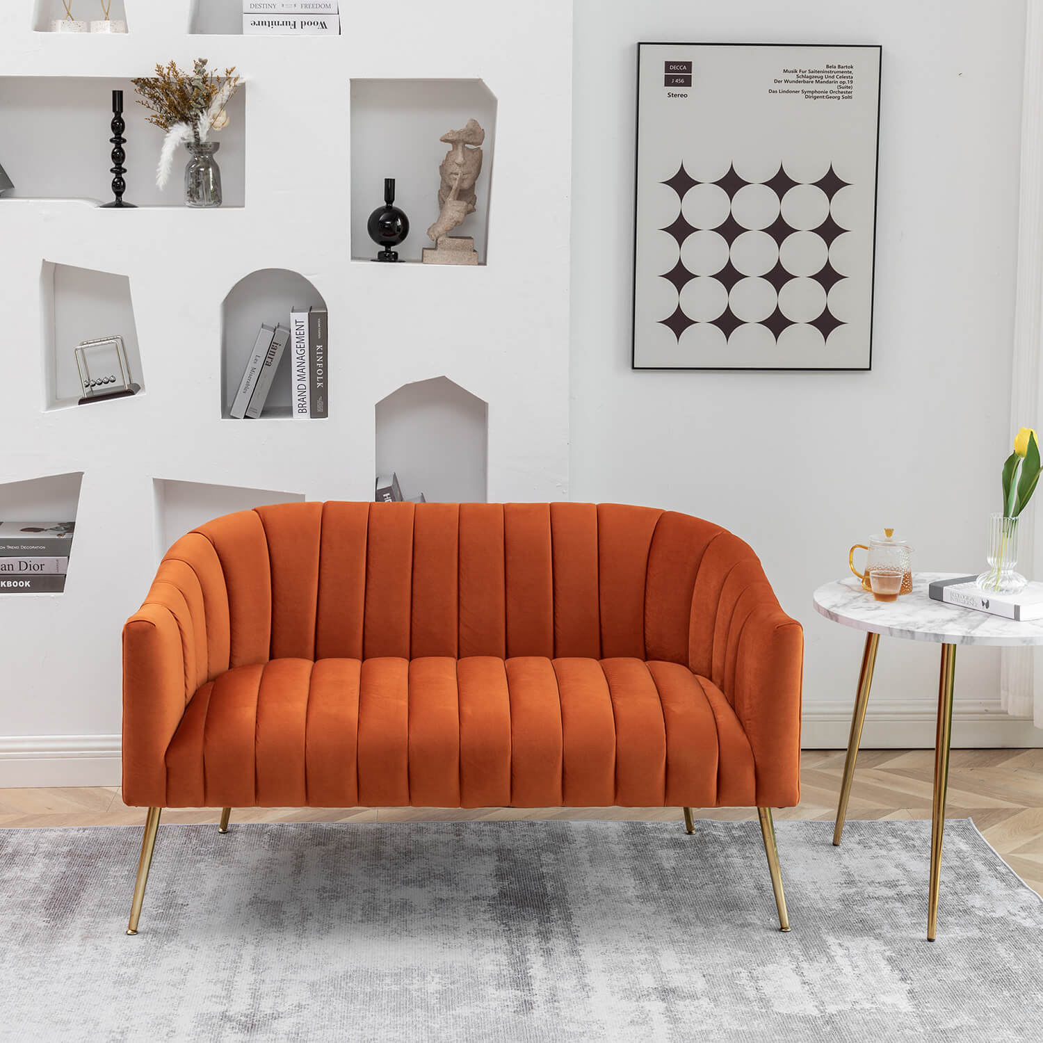 SEYNAR Modern Glam Comfy 50" Metal Legs Curved Sofa 2 Seaters Loveseat with Tufted Back