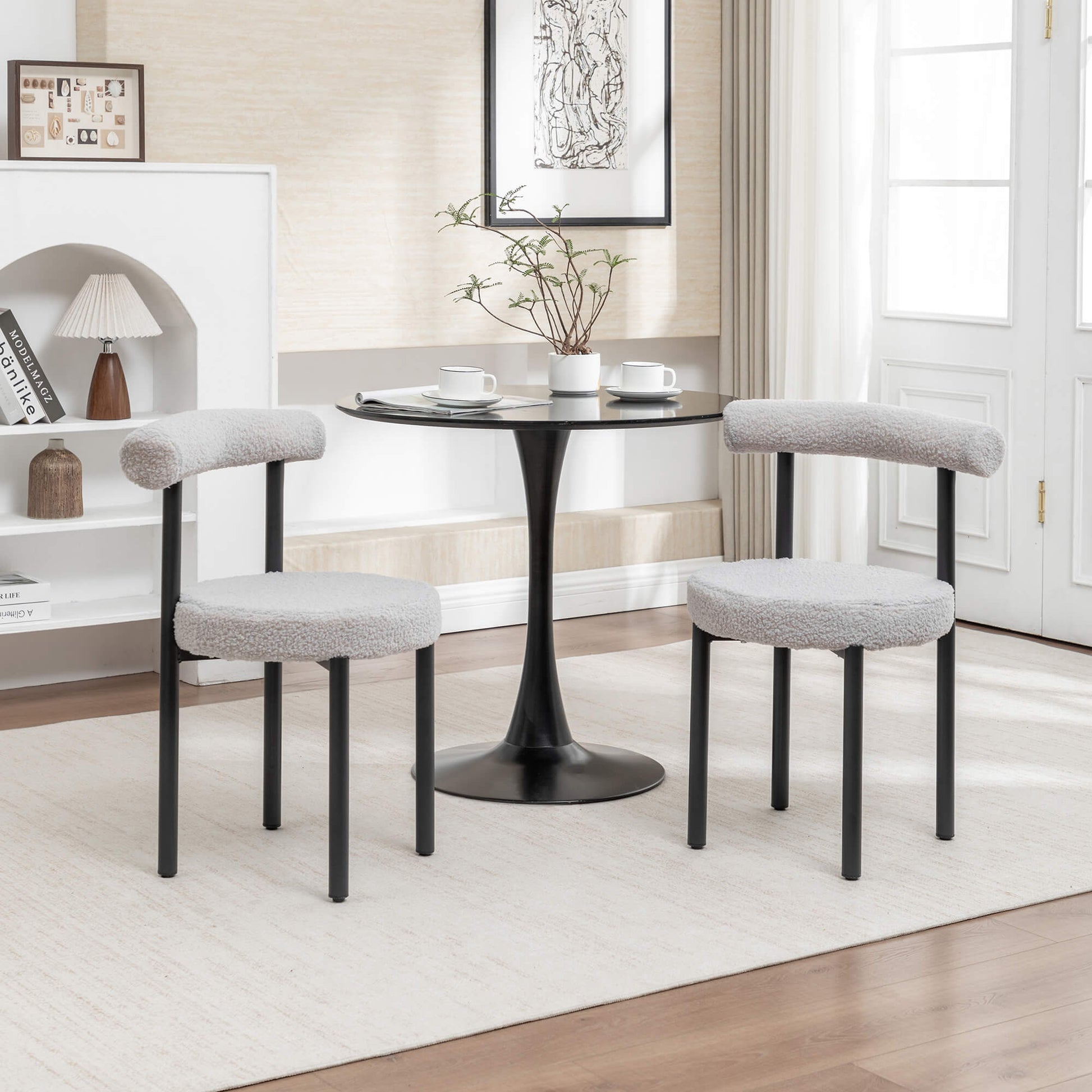 SEYNAR Modern Teddy Fabric Dining Chairs Set of 2/4/6, Minimalist Boucle Chairs
