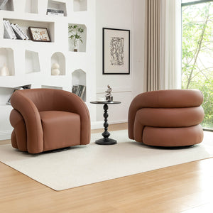 SEYNAR Modern Glam PU Leather 360 Degree Swivel Accent Armchair with Metal Base