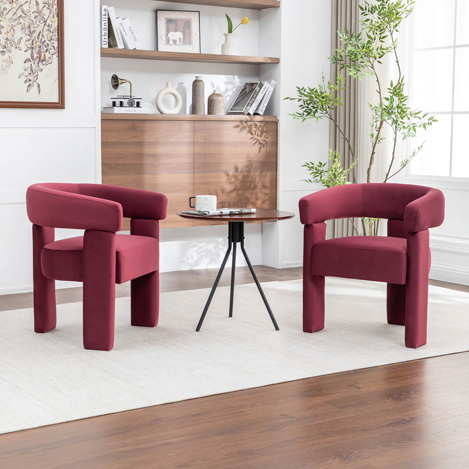 SEYNAR Modern Velvet Accent Chair, Upholstered Barrel Armchair with Curved Back and Thickened Padded Seat,Single chair or Set of 2/4/6