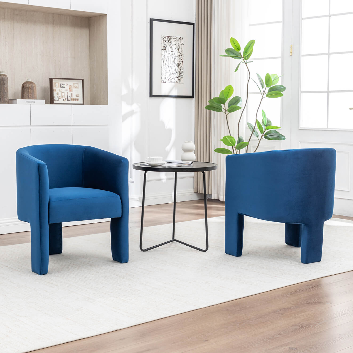 SEYNAR Modern Velvet Accent Chair, Upholstered Barrel Chair with Unique Solid Base for Living Room Soft Club Chair(Single/Set of 2/4/6)