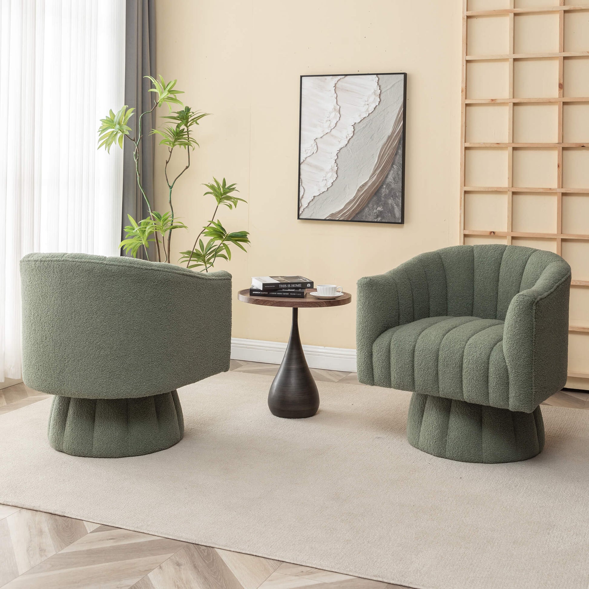 SEYNAR Modern Glam Teddy Fabric Upholstered Round Swivel Accent Barrel Chair(Single/Set of 2)