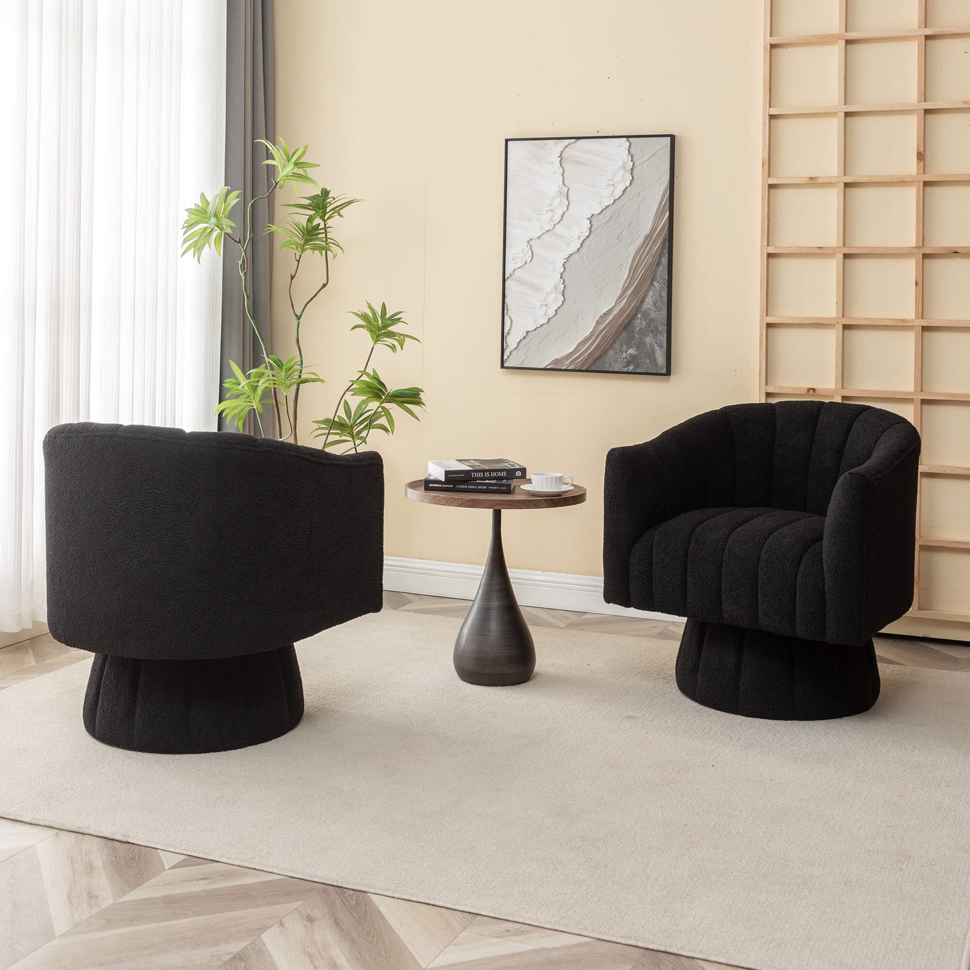 SEYNAR Modern Glam Teddy Fabric Upholstered Round Swivel Accent Barrel Chair(Single/Set of 2)