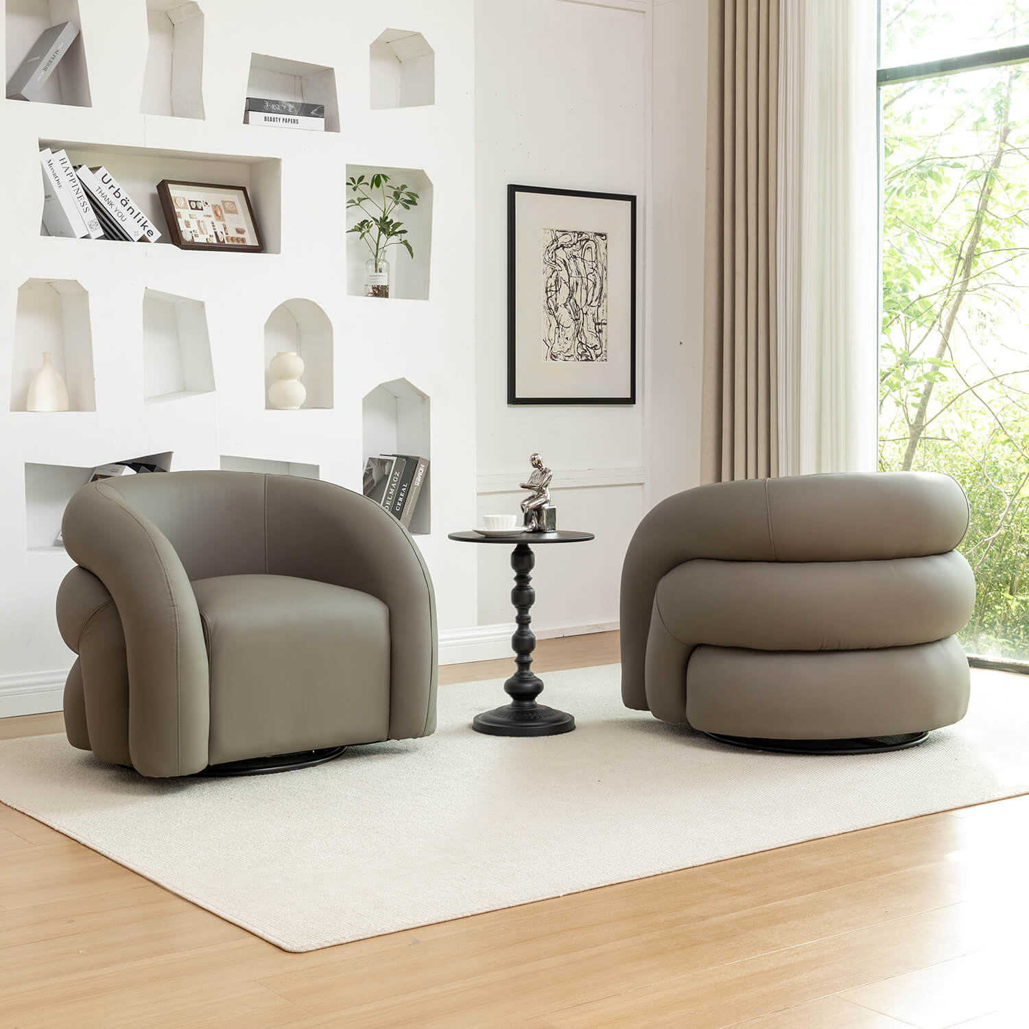 SEYNAR Modern Glam PU Leather 360 Degree Swivel Accent Armchair with Metal Base