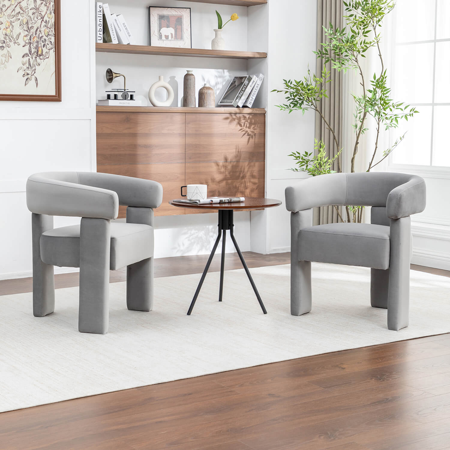 SEYNAR Modern Velvet Accent Chair, Upholstered Barrel Armchair with Curved Back and Thickened Padded Seat,Single chair or Set of 2/4/6
