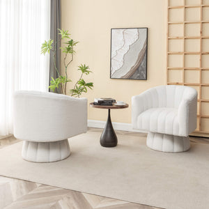 SEYNAR Modern Glam Teddy Fabric Upholstered Round Swivel Accent Barrel Chair(Single/Set of 2)