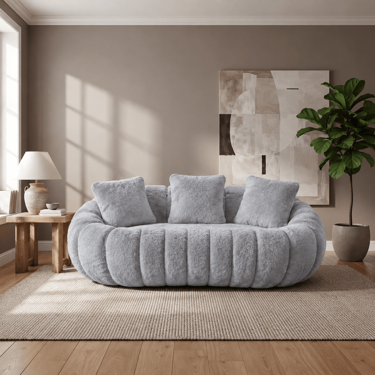 SEYNAR 75" Modern Loveseat Sofa with 3 Pillows, Cozy Faux Fur Double Couch for Living Room