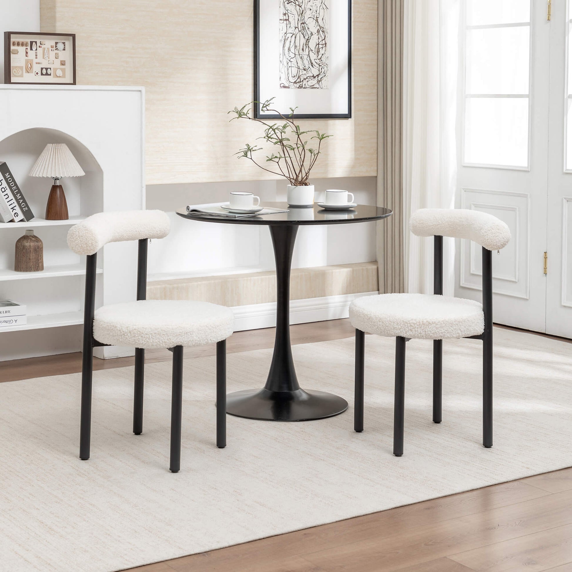 SEYNAR Modern Teddy Fabric Dining Chairs Set of 2/4/6, Minimalist Boucle Chairs