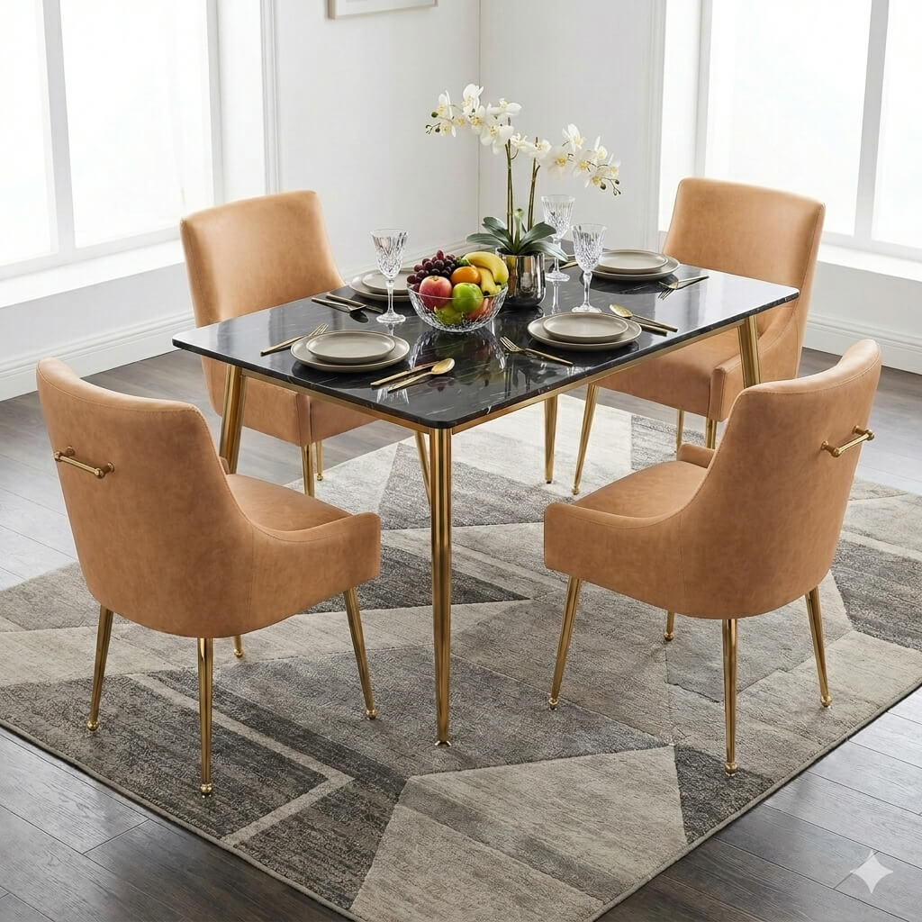 SEYNAR Modern Glam PU Leather Dining Chair or Vanity Chair Set of 2/4/6 with Rear Handle
