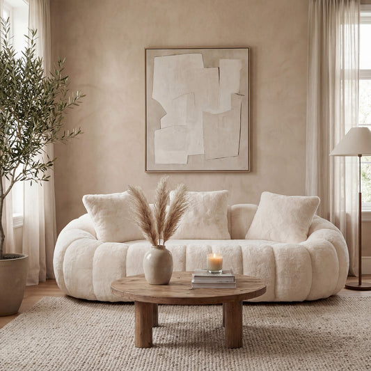 SEYNAR 75" Modern Loveseat Sofa with 3 Pillows, Cozy Faux Fur Double Couch for Living Room