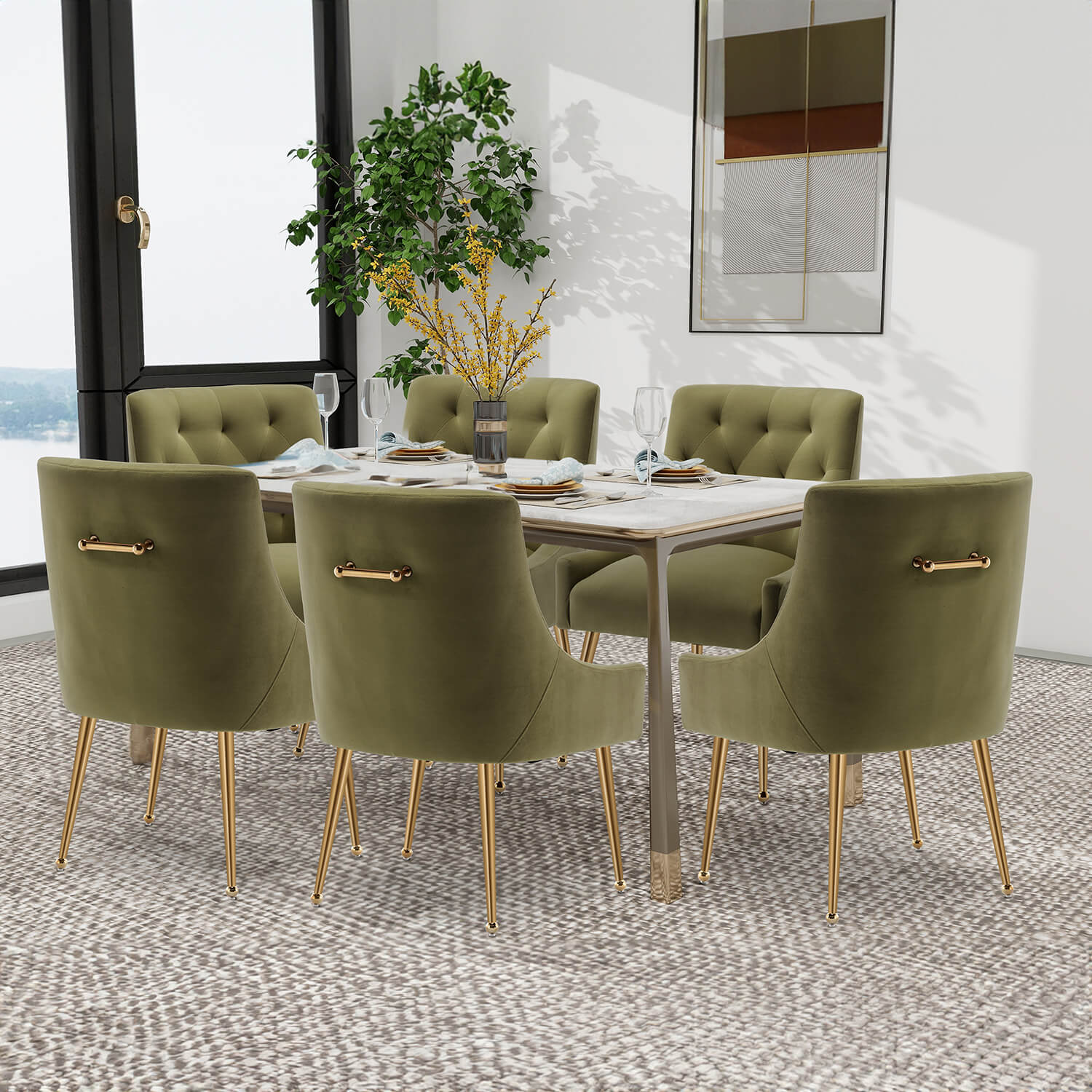 SEYNAR Modern Dining Chairs Set of 2/4/6, Upholstered Accent Chair Tufted Back Armless Chair with Back Pull