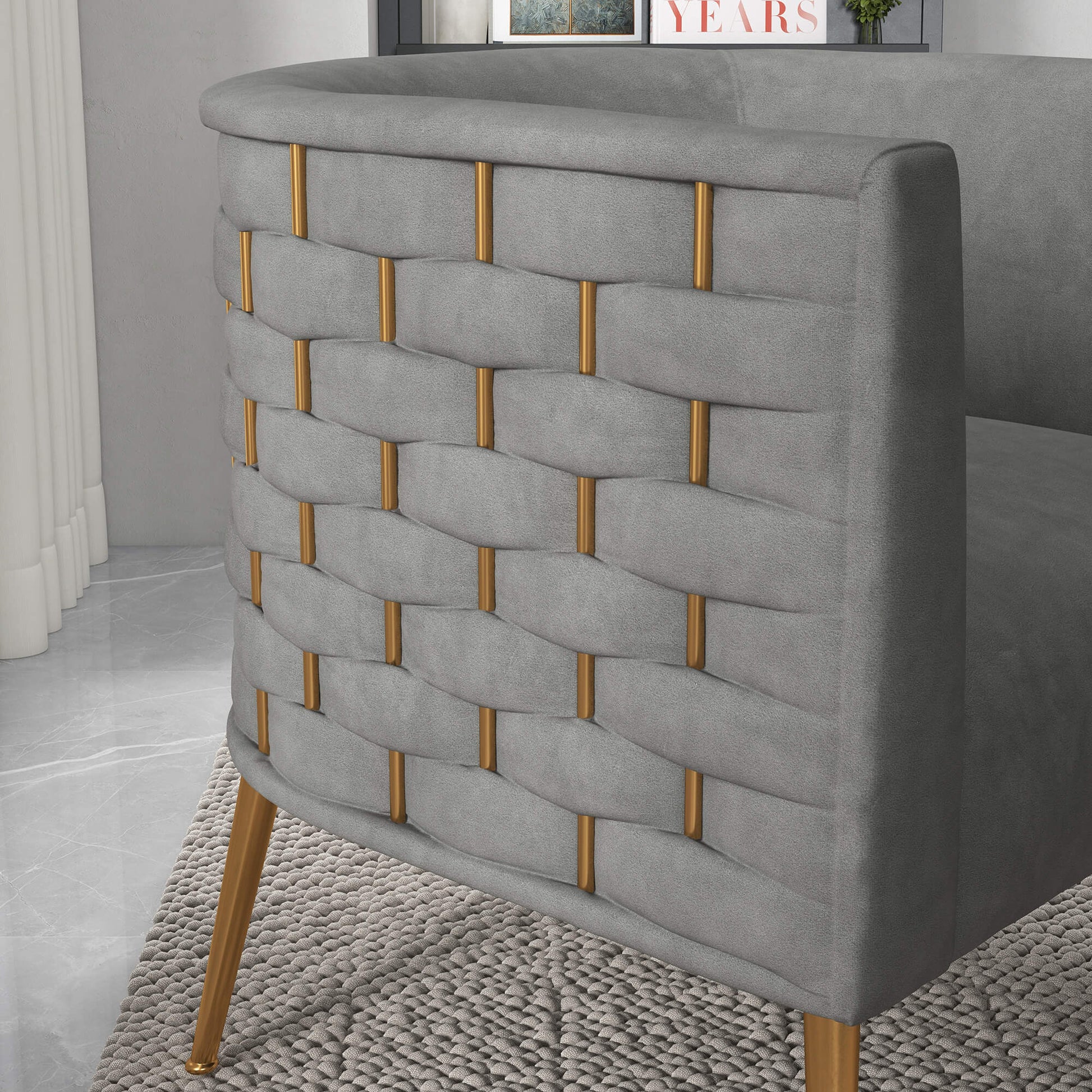 SEYNAR Mid-Century Modern Velvet Barrel Accent Chair, Round Upholstered Living Room Chair with Gold Finish Metal Base(Single/Set of 2)