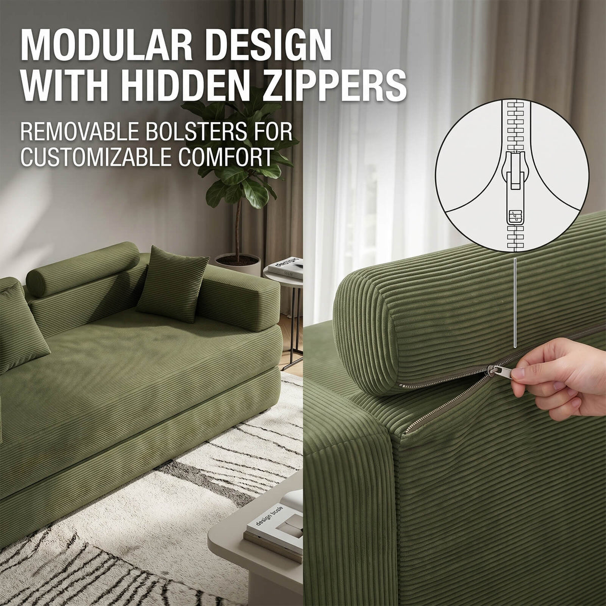 SEYNAR Corduroy Folding Sofa Bed, Memory Foam Compressed Sleeper Couch No Assembly