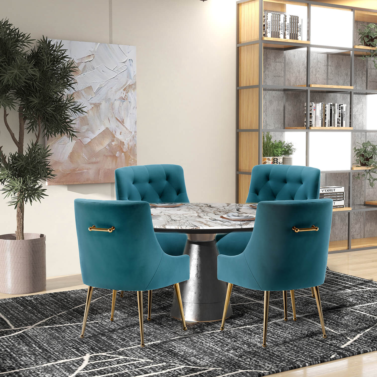 SEYNAR Modern Dining Chairs Set of 2/4/6, Upholstered Accent Chair Tufted Back Armless Chair with Back Pull