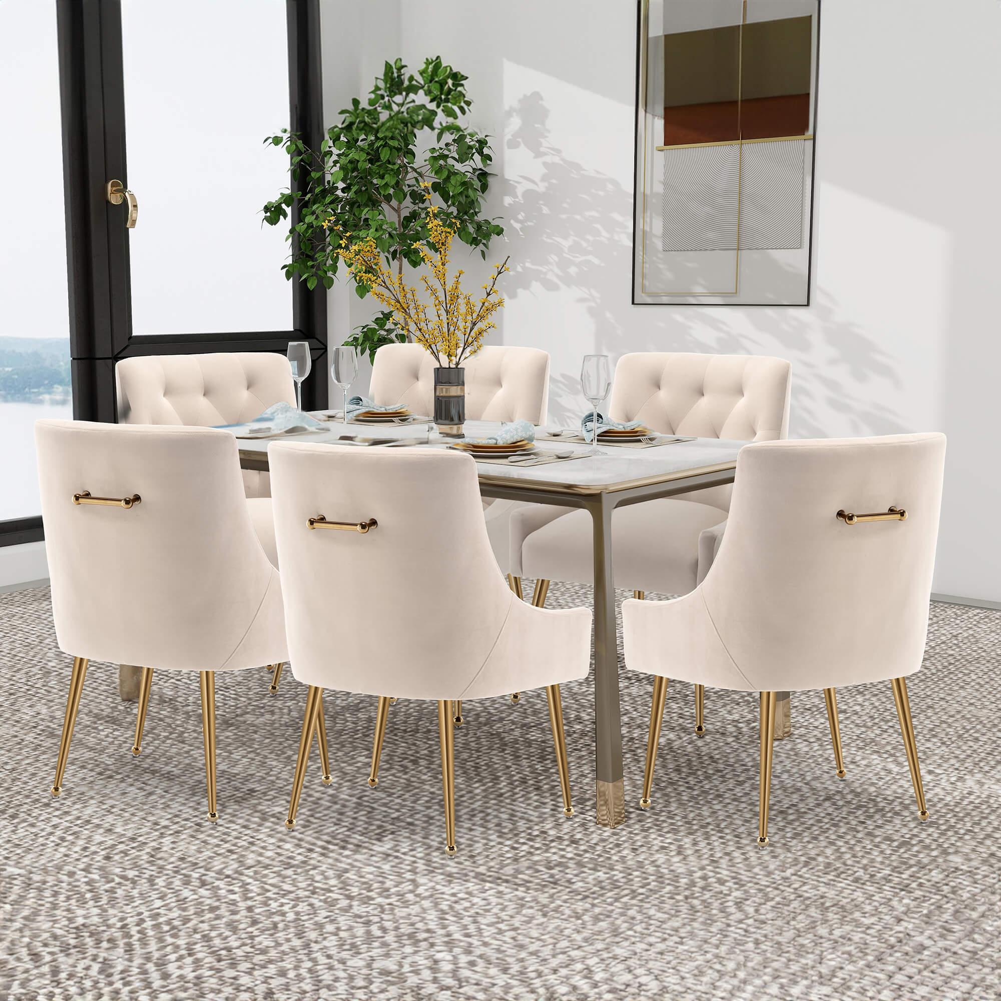 SEYNAR Modern Dining Chairs Set of 2/4/6, Upholstered Accent Chair Tufted Back Armless Chair with Back Pull