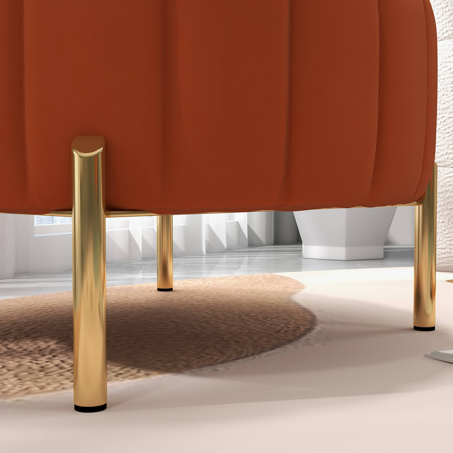 SEYNAR Modern Velvet Round Storage Ottoman with Gold Legs