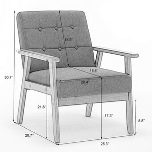 SEYNAR Mid-Century Linen Button-Tufted Accent Chair with Solid Wood Frame(Single/Set of 2)
