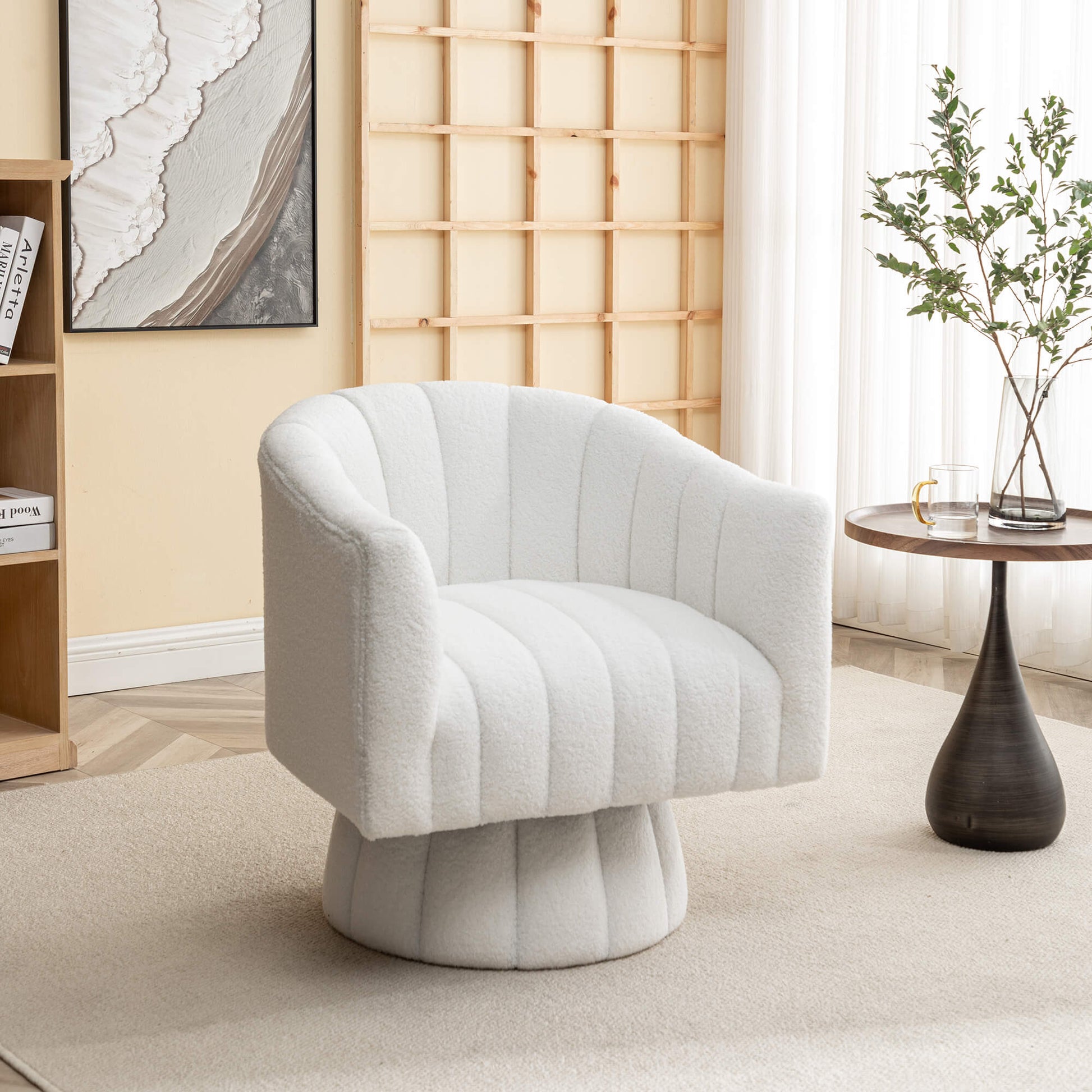 SEYNAR Modern Glam Teddy Fabric Upholstered Round Swivel Accent Barrel Chair(Single/Set of 2)