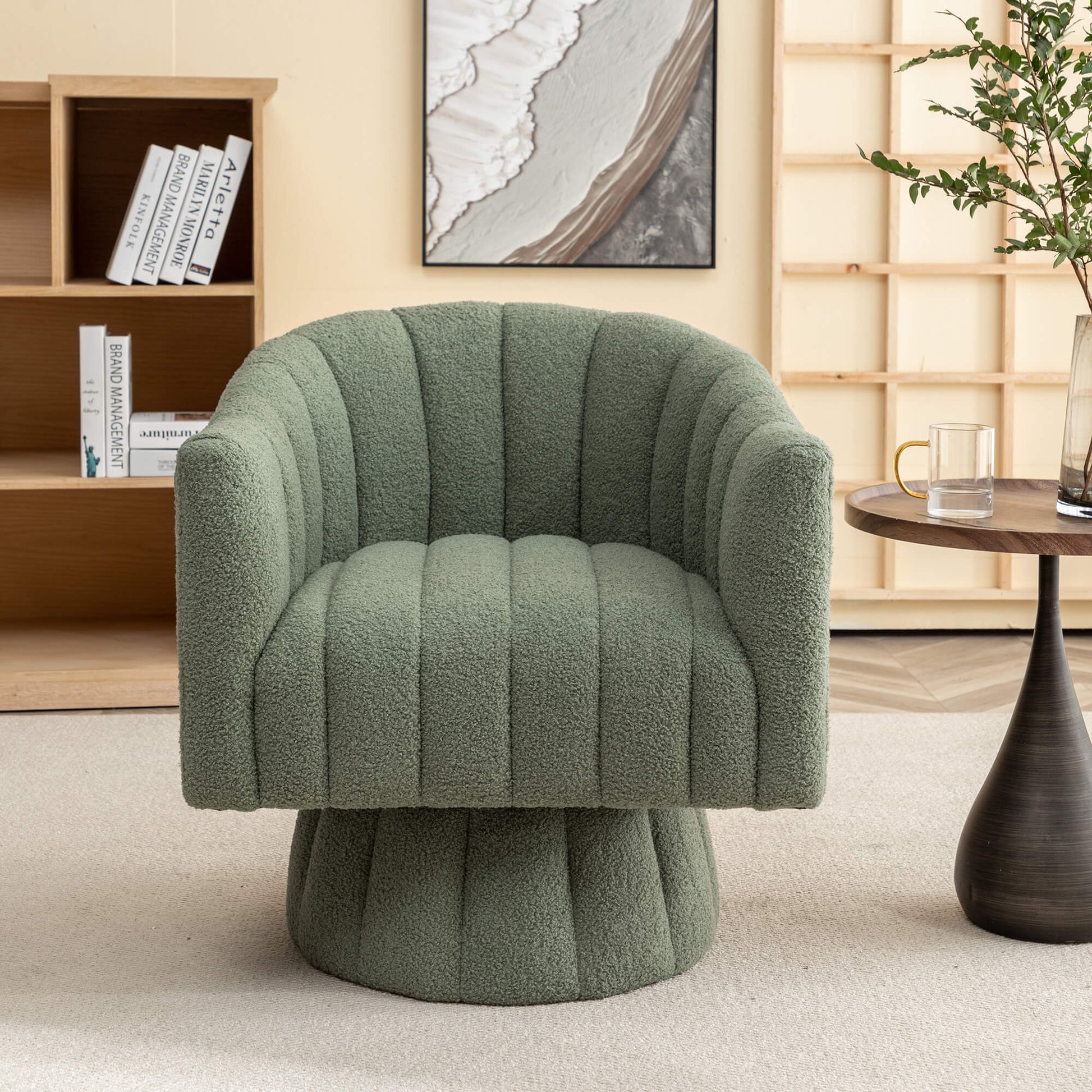 SEYNAR Modern Glam Teddy Fabric Upholstered Round Swivel Accent Barrel Chair(Single/Set of 2)