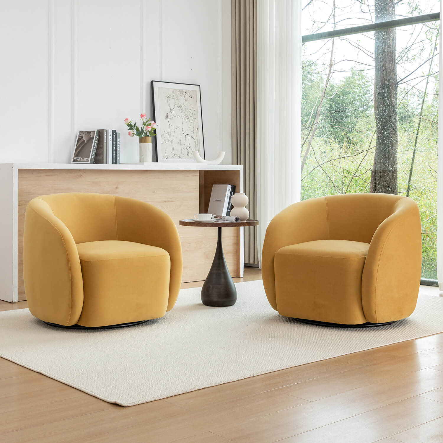 SEYNAR Modern Glam Velvet Upholstered 360 Degree Swivel Accent Armchair(Single/Set of 2)