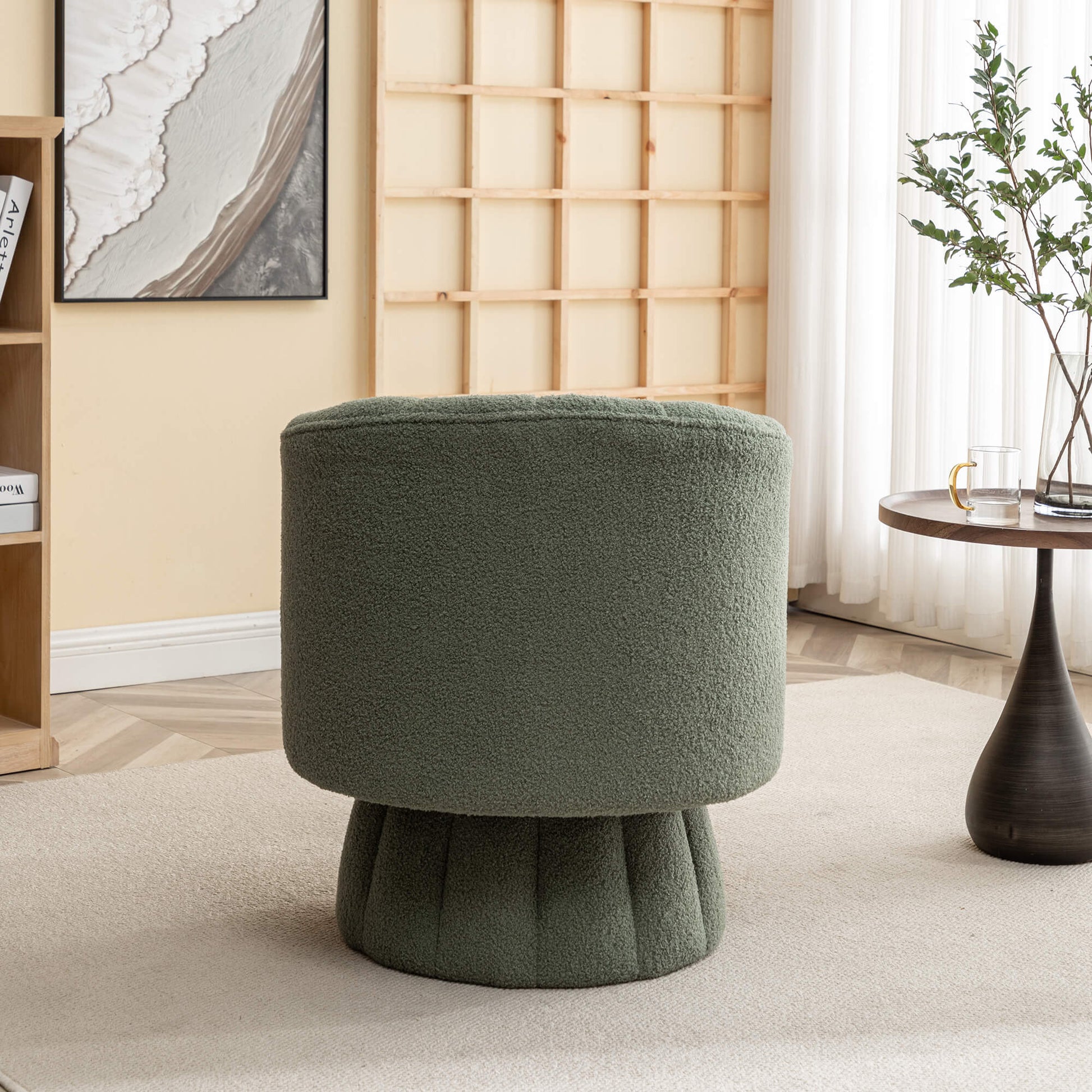SEYNAR Modern Glam Teddy Fabric Upholstered Round Swivel Accent Barrel Chair(Single/Set of 2)
