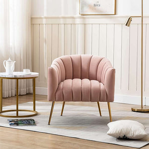 SEYNAR Modern Velvet Accent Chair,Round Upholstered Barrel Chair for Living Room