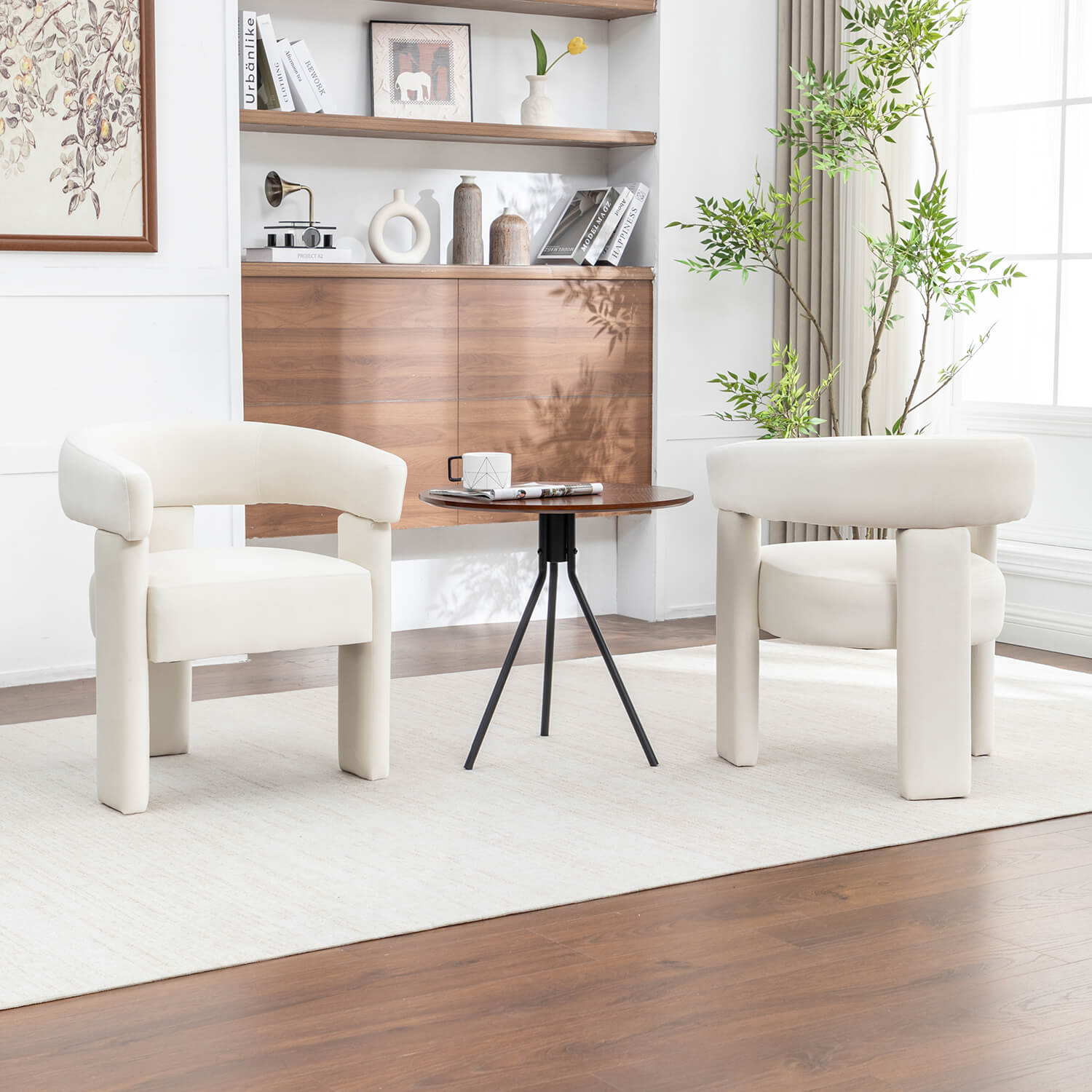 SEYNAR Modern Velvet Accent Chair, Upholstered Barrel Armchair with Curved Back and Thickened Padded Seat,Single chair or Set of 2/4/6