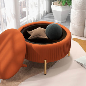 SEYNAR Modern Velvet Round Storage Ottoman with Gold Legs