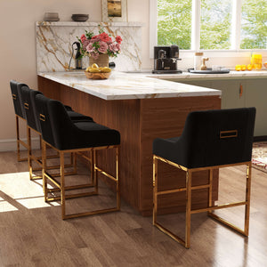 SEYNAR Modern Glam Velvet Golden Matel Frame Counter or High Bar Stools Set of 2/4