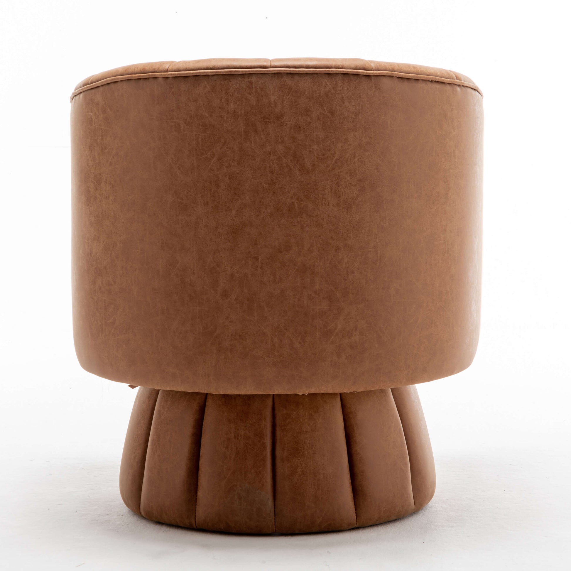 SEYNAR Mid-Century Swivel PU Leather Tufted Round Accent Barrel Chair