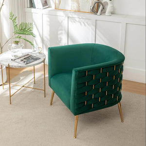 SEYNAR Mid-Century Modern Velvet Barrel Accent Chair, Round Upholstered Living Room Chair with Gold Finish Metal Base(Single/Set of 2)
