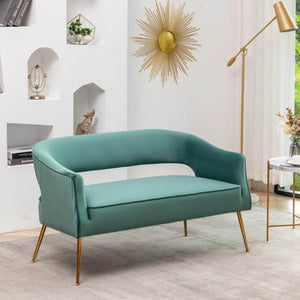 SEYNAR Modern 51'' Velvet Tufted Loveseat Open Back with Golden Metal Legs