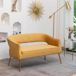 SEYNAR Modern 51'' Velvet Tufted Loveseat Open Back with Golden Metal Legs