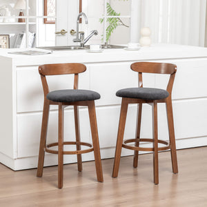 SEYNAR Modern 34.2" Bar Stools Set of 2/4, Solid Wood Barstools with Chenille Cushions & Round Footrest