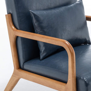 SEYNAR Mid-Century PU Leather Accent Chair with Lumbar Pillow(Single/Set of 2)