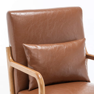 SEYNAR Mid-Century PU Leather Accent Chair with Lumbar Pillow(Single/Set of 2)