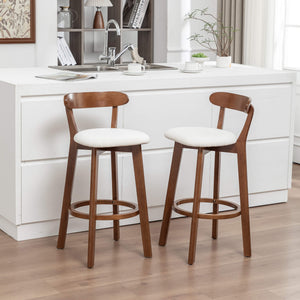 SEYNAR Modern 34.2" Bar Stools Set of 2/4, Solid Wood Barstools with Chenille Cushions & Round Footrest