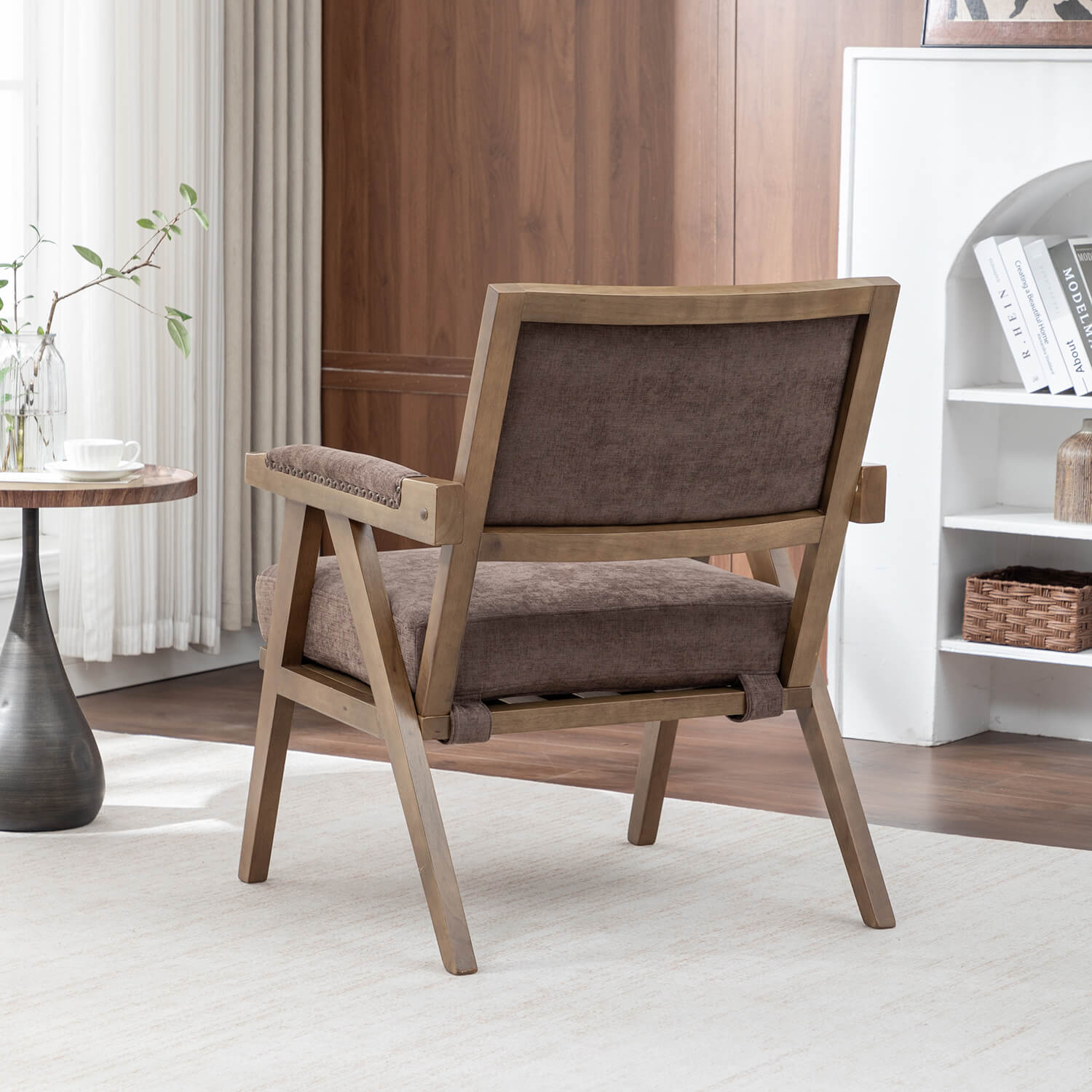 SEYNAR Rustic Mid-Century Chenille Accent Chair with Nailhead Trim and Wood Frame(Single/Set of 2)