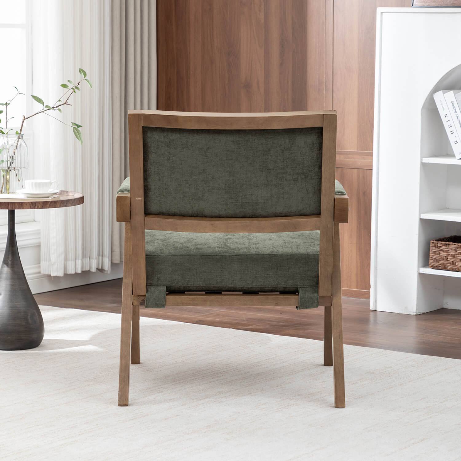 SEYNAR Rustic Mid-Century Chenille Accent Chair with Nailhead Trim and Wood Frame(Single/Set of 2)