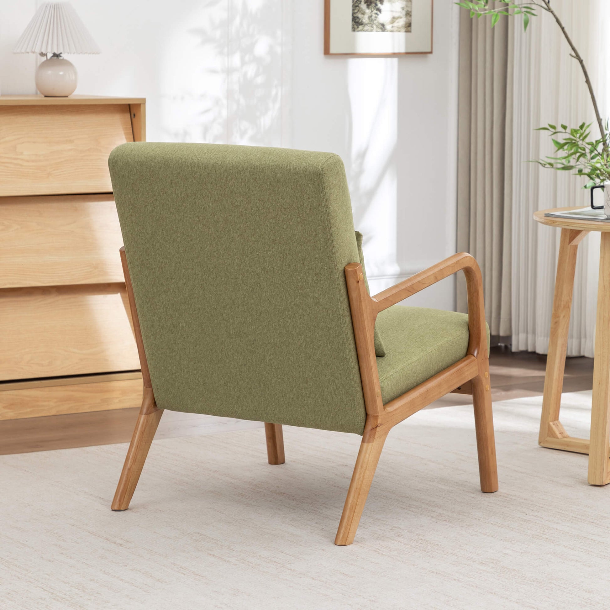 SEYNAR Mid-Century Modern Linen Accent Chair with Solid Wood Frame(Single/Set of 2)
