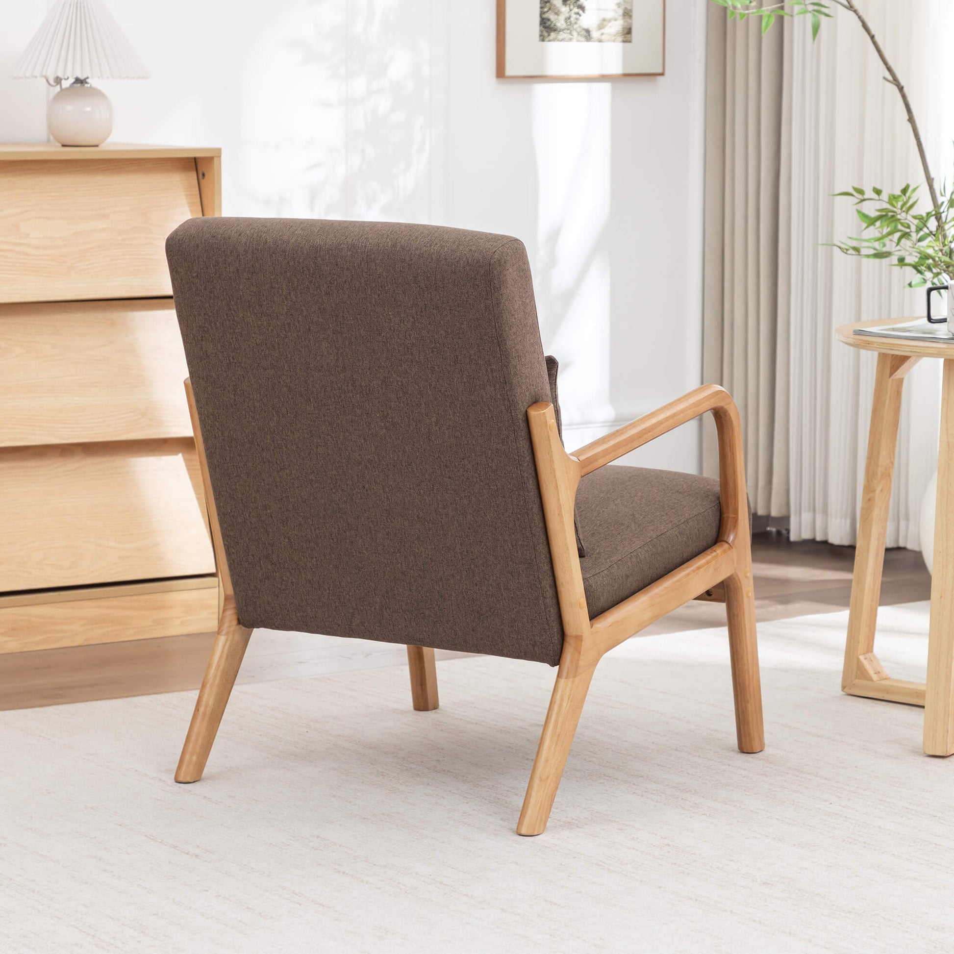 SEYNAR Mid-Century Modern Linen Accent Chair with Solid Wood Frame(Single/Set of 2)