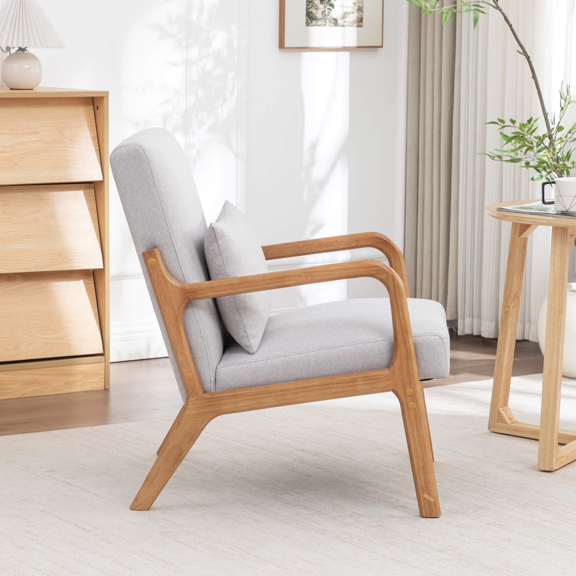 SEYNAR Mid-Century Modern Linen Accent Chair with Solid Wood Frame(Single/Set of 2)