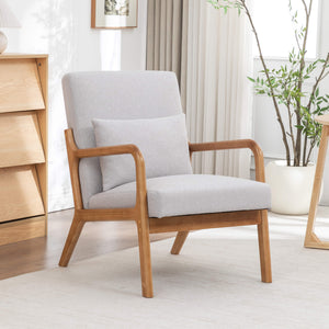SEYNAR Mid-Century Modern Linen Accent Chair with Solid Wood Frame(Single/Set of 2)